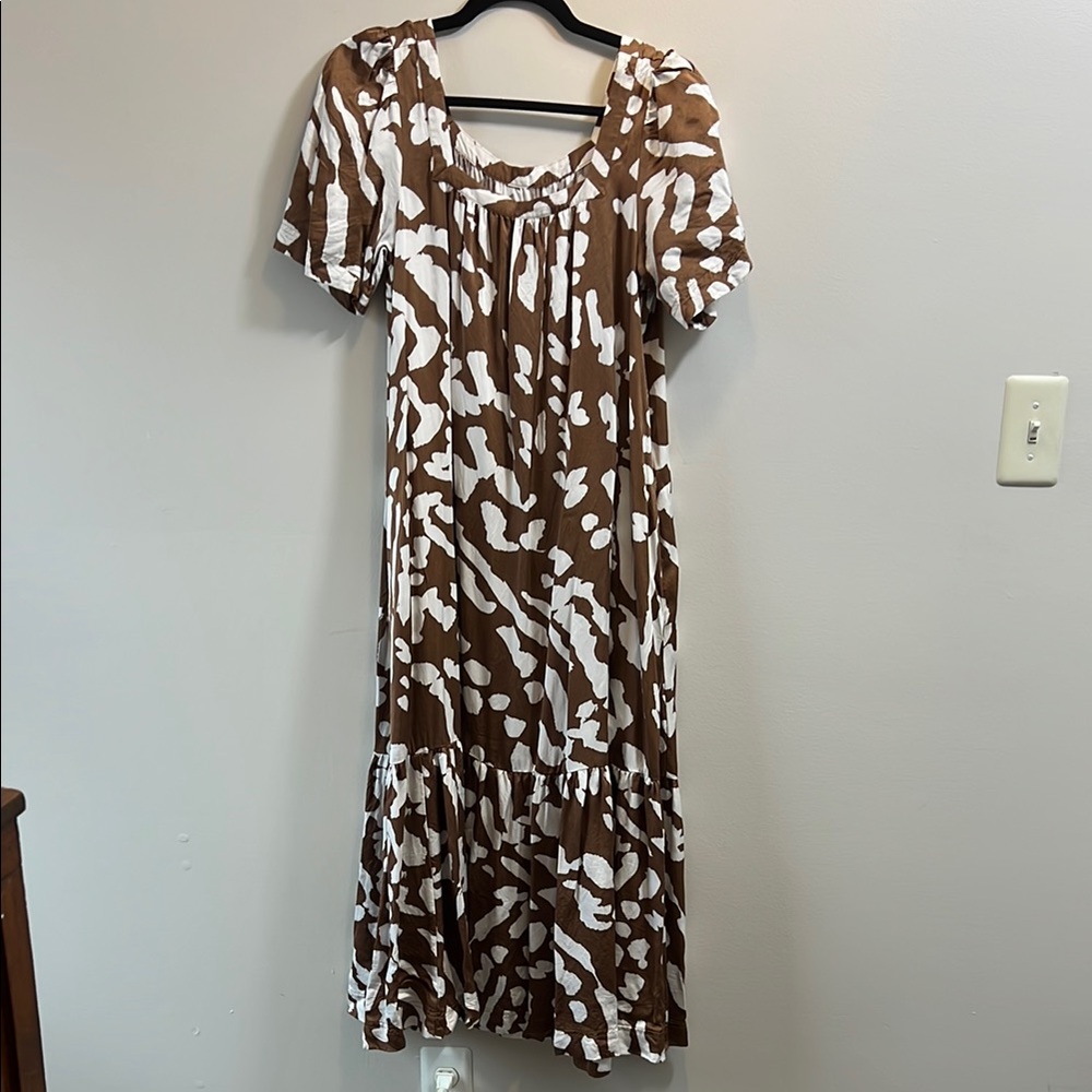 Maeve for Anthropologie Brown and White Patterned Women's Dress